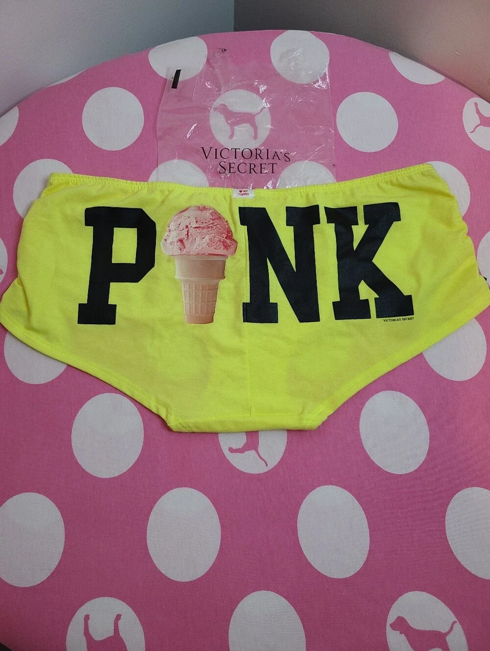 Rare VTG VS PINK Graphic Cotton Ruched Side Low Rise Boyshort Panty Size M